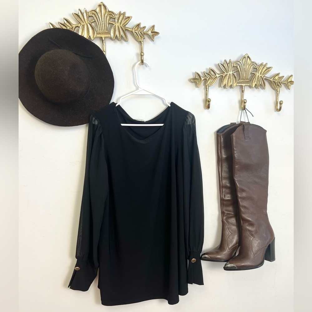 Stunning black sheer sleeve tunic 1X
